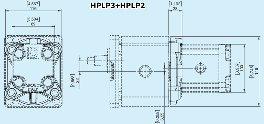 Bondioli&Pavesi邦貝HPLP3+HPLP2多級齒輪泵尺寸